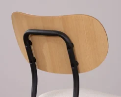New Lot de 4 chaises de repas rétro assise bois et tissu gris "Lino" Chaise
