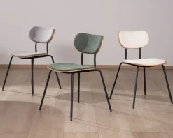New Lot de 4 chaises de repas rétro assise bois et tissu gris 
