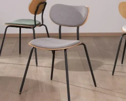 New Lot de 4 chaises de repas rétro assise bois et tissu gris 