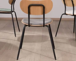 New Lot de 4 chaises de repas rétro assise bois et tissu gris 