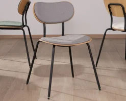 New Lot de 4 chaises de repas rétro assise bois et tissu gris 