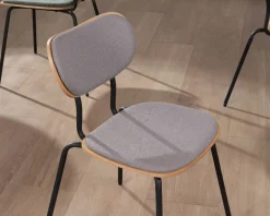 New Lot de 4 chaises de repas rétro assise bois et tissu gris 