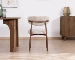 Hot Lot de 2 chaises de repas rétro en tissu tramé beige et marron "Arpège" pieds métal aspect noyer Chaise