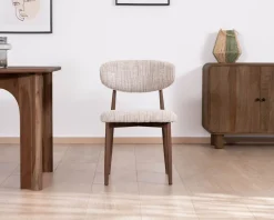 Hot Lot de 2 chaises de repas rétro en tissu tramé beige et marron