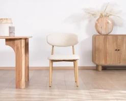 Outlet Lot de 2 chaises de repas scandinaves en tissu tramé blanc cassé