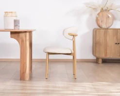 Outlet Lot de 2 chaises de repas scandinaves en tissu tramé blanc cassé