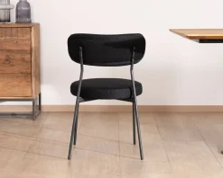 Lot de 2 chaises de repas style rétro en tissu noir et pieds métal