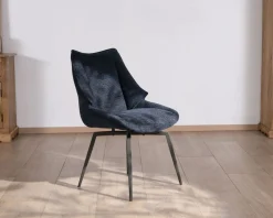Outlet Lot de 2 chaises de repas style vintage en tissu bleu foncé et pieds métal design 