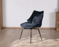 Outlet Lot de 2 chaises de repas style vintage en tissu bleu foncé et pieds métal design 