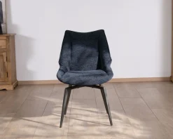 Outlet Lot de 2 chaises de repas style vintage en tissu bleu foncé et pieds métal design 