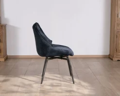 Outlet Lot de 2 chaises de repas style vintage en tissu bleu foncé et pieds métal design 