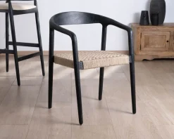 Clearance Lot de 2 chaises design en bois noir et assise jute tressée 