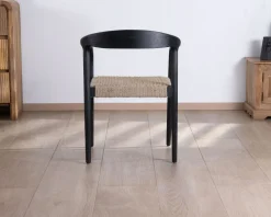 Clearance Lot de 2 chaises design en bois noir et assise jute tressée 