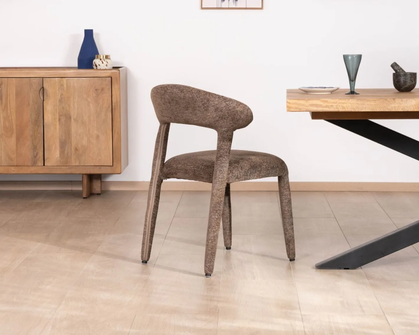 Sale Lot de 2 chaises design recouvrement intégral en tissu bouclettes marron "Amarello" Chaise