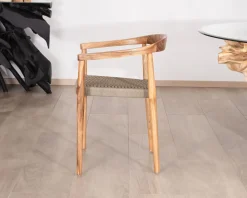 Sale Lot de 4 chaises en bois avec assise tressée taupe "Tiska" Chaise