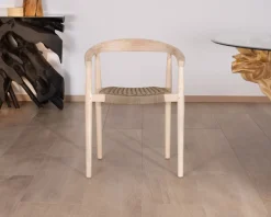 Hot Lot de 4 chaises en teck naturel et assise tressée "Tiska" Chaise
