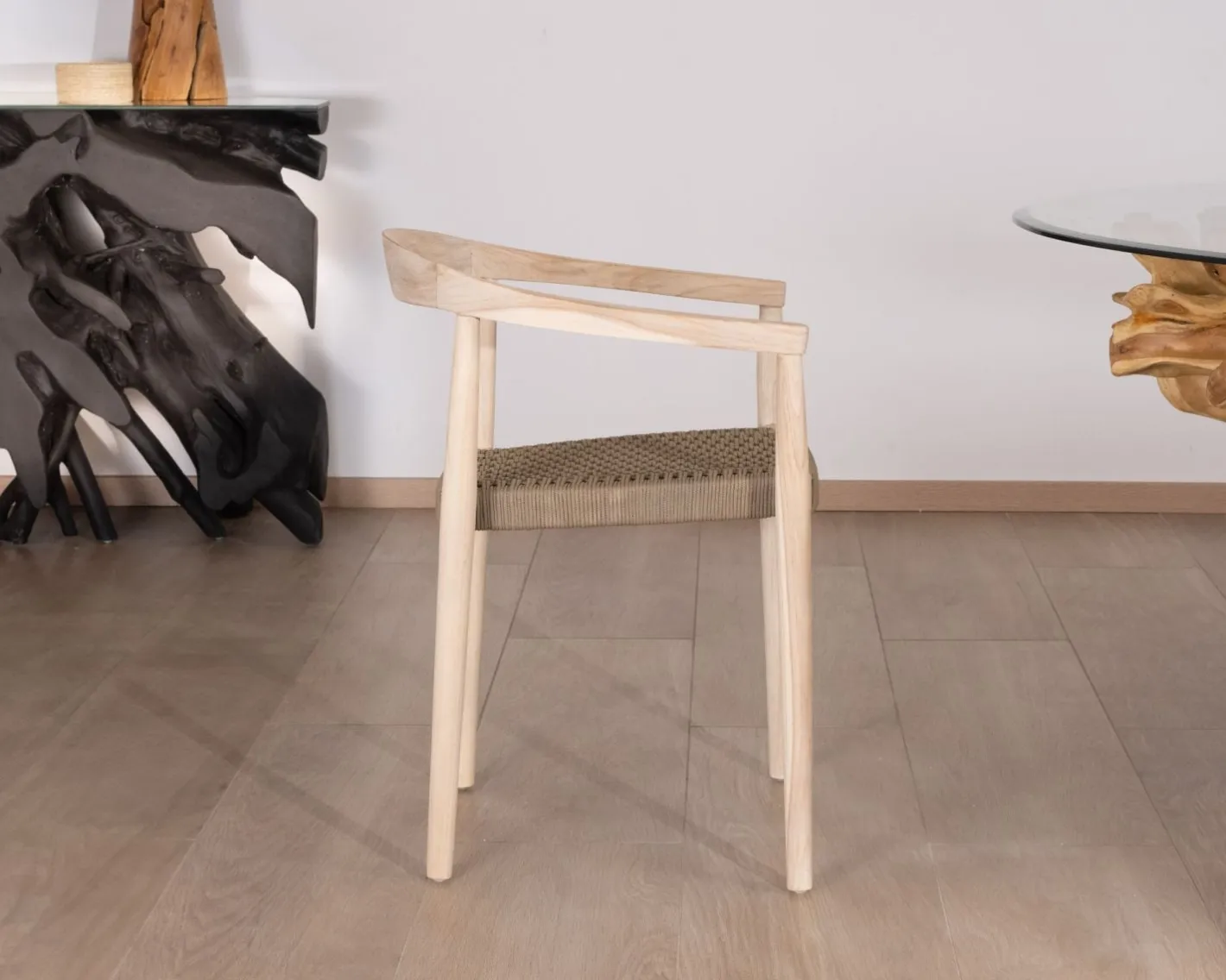 Hot Lot de 4 chaises en teck naturel et assise tressée "Tiska" Chaise