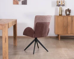 New Lot de 2 chaises en tissu bi-matière prune "Eddy" avec accoudoirs sur pied métal pivotant Chaise