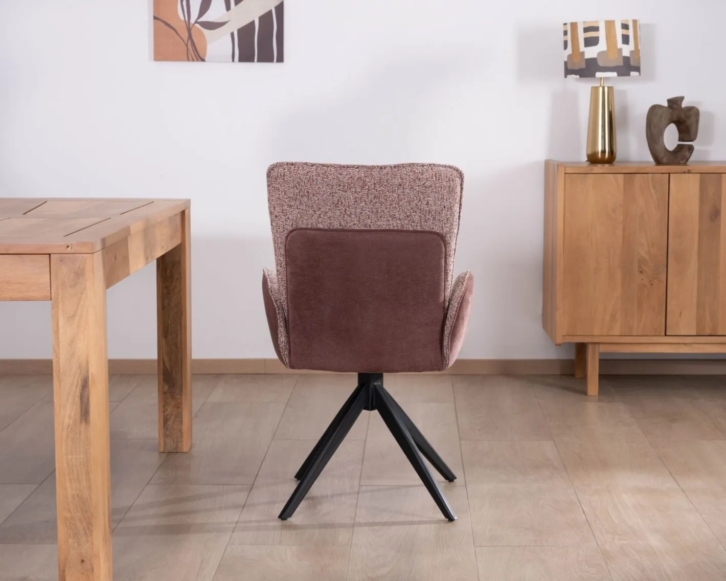 New Lot de 2 chaises en tissu bi-matière prune "Eddy" avec accoudoirs sur pied métal pivotant Chaise