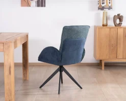 Sale Lot de 2 chaises en tissu bi-texturé bleu foncé "Eddy" avec accoudoirs et pied métal pivotant Chaise