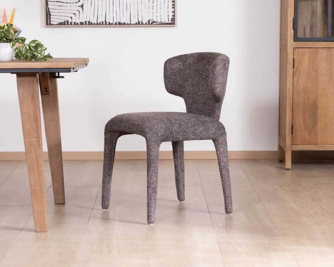 Outlet Lot de 2 chaises en tissu chiné gris foncé “Milano” revêtement intégral esprit design Chaise