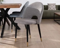Lot de 2 chaises en tissu gris et pieds métal laqué noir "Vermont" Chaise