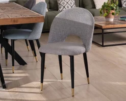 Lot de 2 chaises en tissu gris et pieds métal laqué noir 