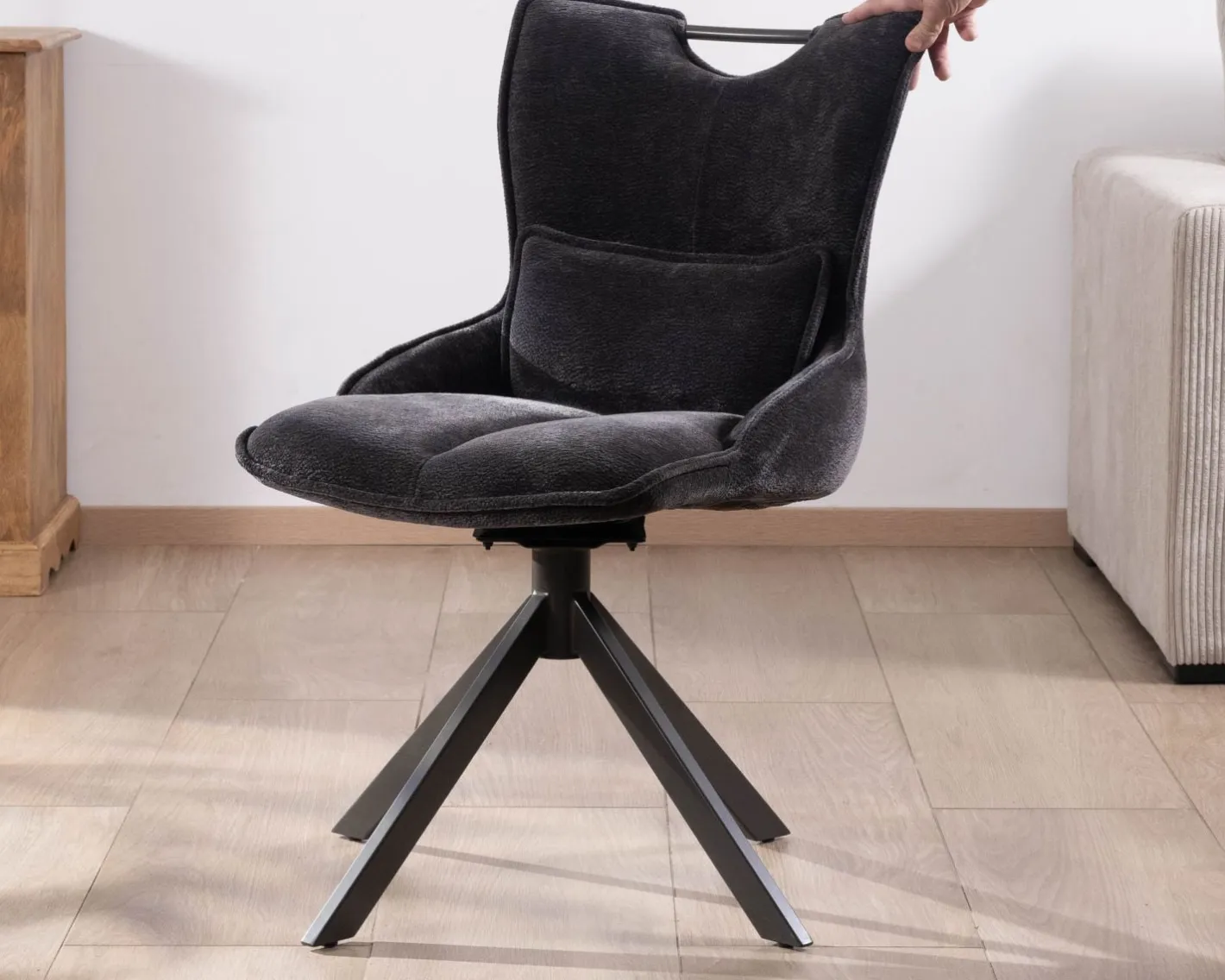 Hot Lot de 2 chaises en tissu gris sur pied tournant en métal "Biorg" style rétro Chaise