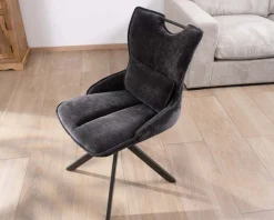Hot Lot de 2 chaises en tissu gris sur pied tournant en métal