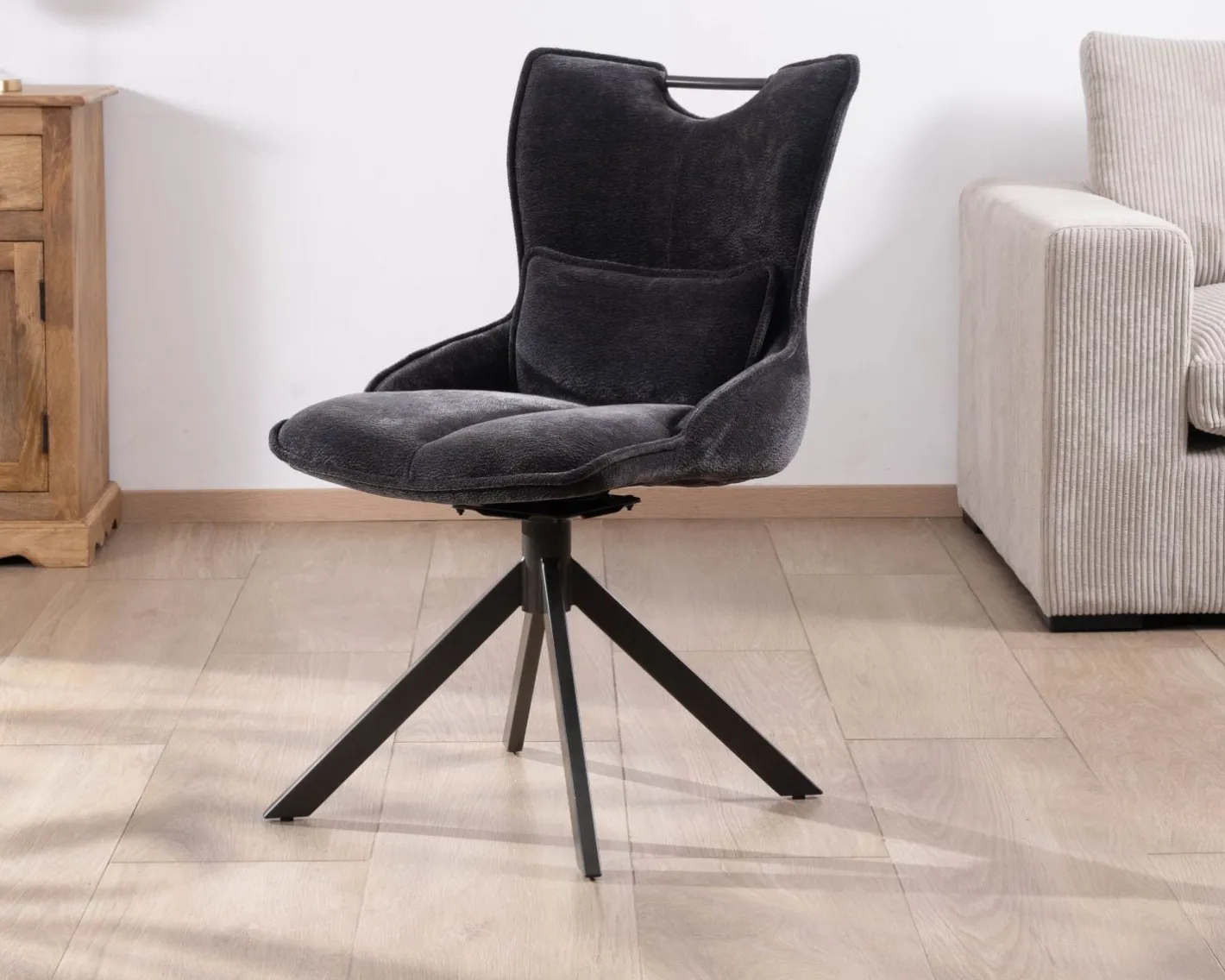 Hot Lot de 2 chaises en tissu gris sur pied tournant en métal "Biorg" style rétro Chaise