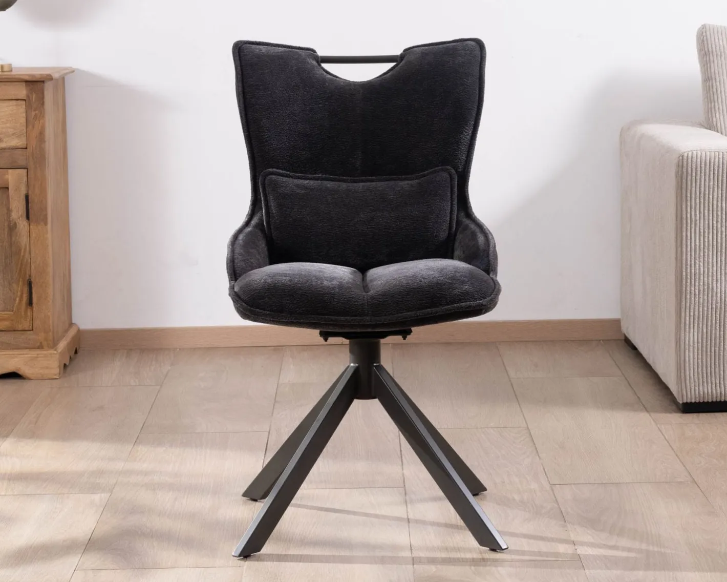 Hot Lot de 2 chaises en tissu gris sur pied tournant en métal "Biorg" style rétro Chaise