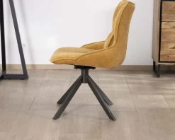 Lot de 2 chaises en tissu jaune moutarde sur pied rotatif en métal "Biorg" style rétro Chaise