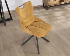 Lot de 2 chaises en tissu jaune moutarde sur pied rotatif en métal 