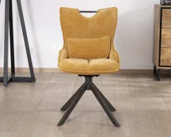 Lot de 2 chaises en tissu jaune moutarde sur pied rotatif en métal 