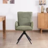 Lot de 2 chaises en tissu vert doux "Eddy" avec accoudoirs et pied métal pivotant Chaise