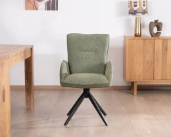 Lot de 2 chaises en tissu vert doux "Eddy" avec accoudoirs et pied métal pivotant Chaise