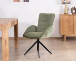 Lot de 2 chaises en tissu vert doux "Eddy" avec accoudoirs et pied métal pivotant Chaise