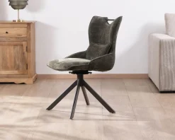 Clearance Lot de 2 chaises en tissu vert sur pied rotatif en métal 