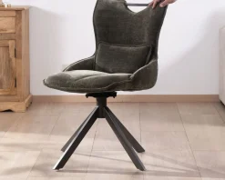 Clearance Lot de 2 chaises en tissu vert sur pied rotatif en métal 