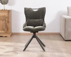 Clearance Lot de 2 chaises en tissu vert sur pied rotatif en métal 