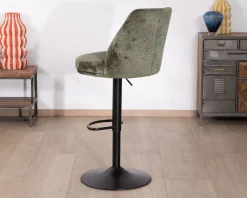 Online Lot de 2 chaises hautes réglables et pivotantes en velours vert kaki