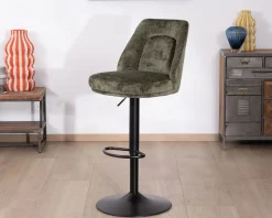 Online Lot de 2 chaises hautes réglables et pivotantes en velours vert kaki