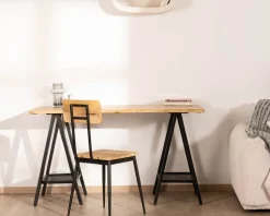 Outlet Lot de 2 chaises industrielles bois massif métal noir 