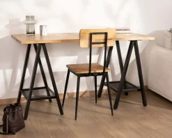 Outlet Lot de 2 chaises industrielles bois massif métal noir 