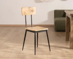 Outlet Lot de 2 chaises industrielles bois massif métal noir 