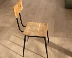 Outlet Lot de 2 chaises industrielles bois massif métal noir 