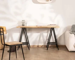 Outlet Lot de 2 chaises industrielles bois massif métal noir 