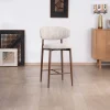 Outlet Lot de 2 chaises mi-hauteur rétro en tissu tramé beige et marron "Arpège" pieds métal aspect noyer Chaise De Bar