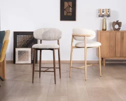 Outlet Lot de 2 chaises mi-hauteur rétro en tissu tramé beige et marron 