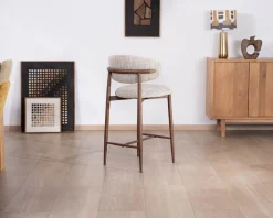 Outlet Lot de 2 chaises mi-hauteur rétro en tissu tramé beige et marron 